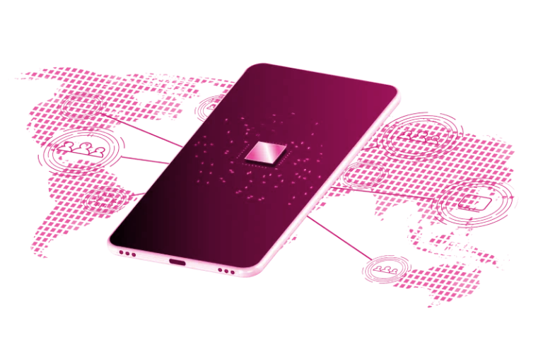 Telsim eSIM Australia Connecting world with Best eSIM Plans A smartphone representing the best eSIM connectivity is placed over the world map